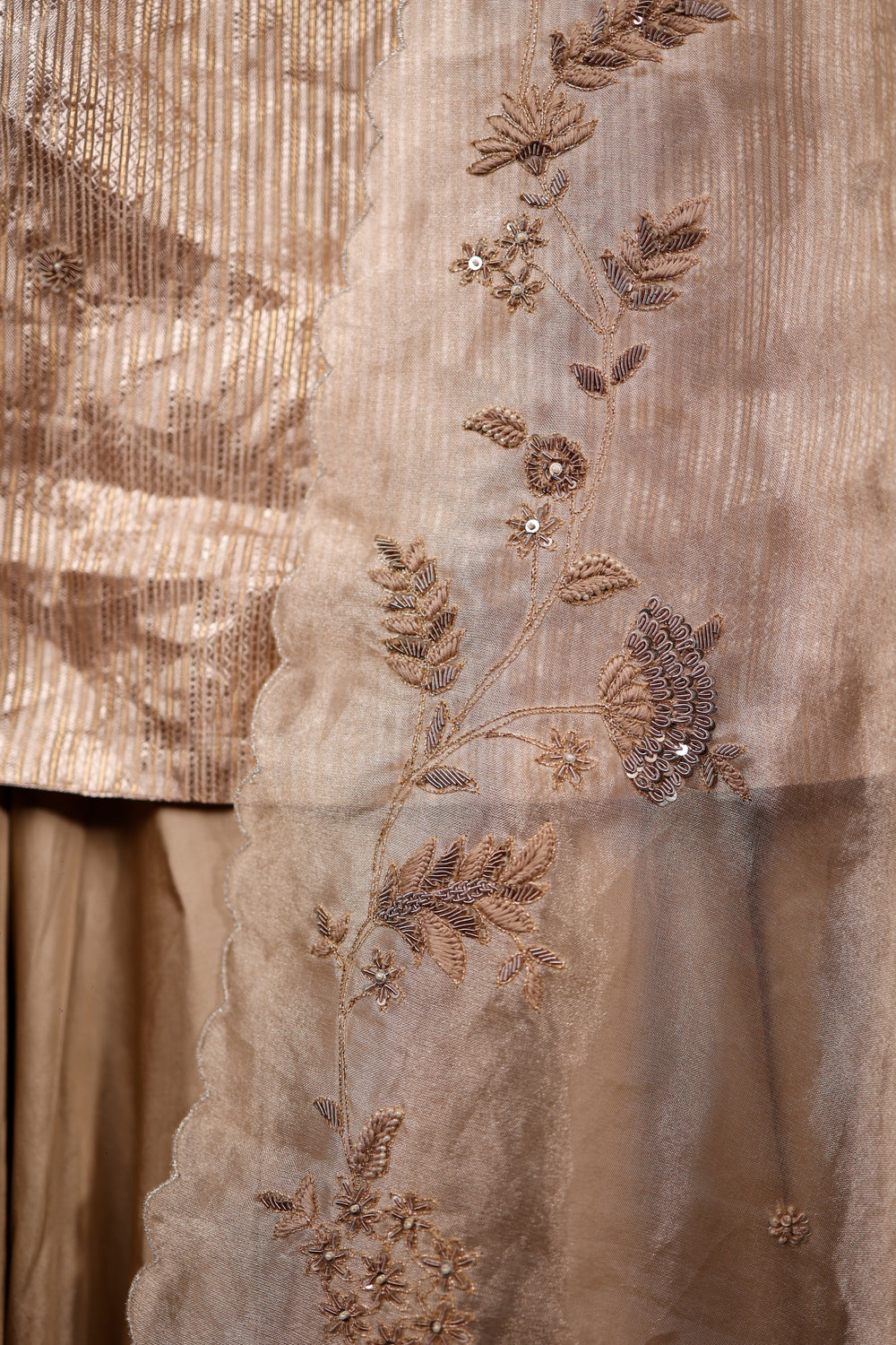 Designer Beige Brocade Silk Suit Set