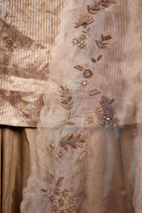 Designer Beige Brocade Silk Suit Set