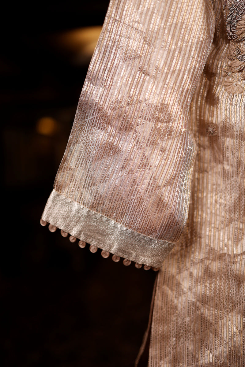 Designer Beige Brocade Silk Suit Set