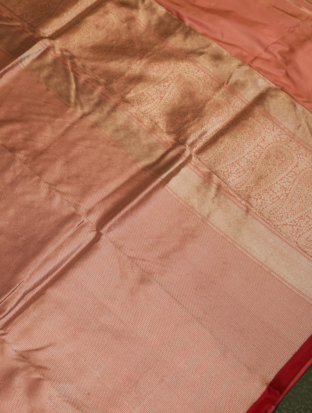 Handwoven Rose Gold Banarasi Katan Silk Saree