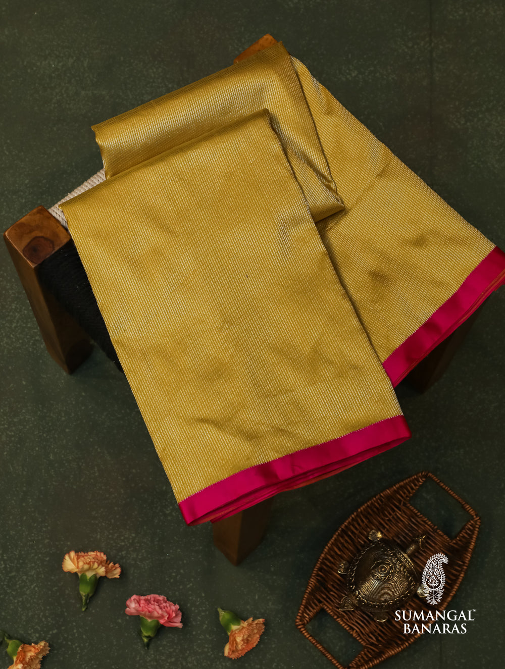 Handwoven Mustard Yellow Banarasi Katan Silk Saree