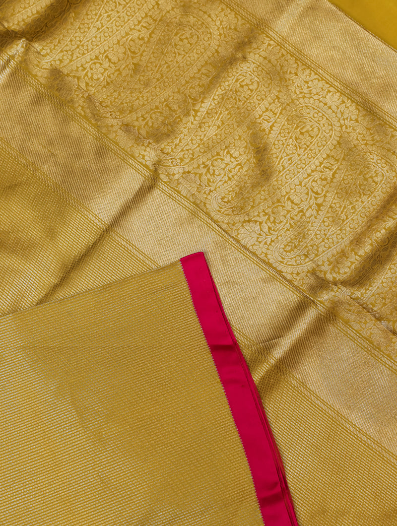 Handwoven Mustard Yellow Banarasi Katan Silk Saree