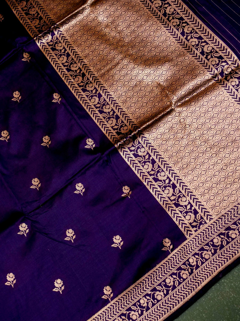 Handwoven Dark Purple Banarasi Katan Silk Saree