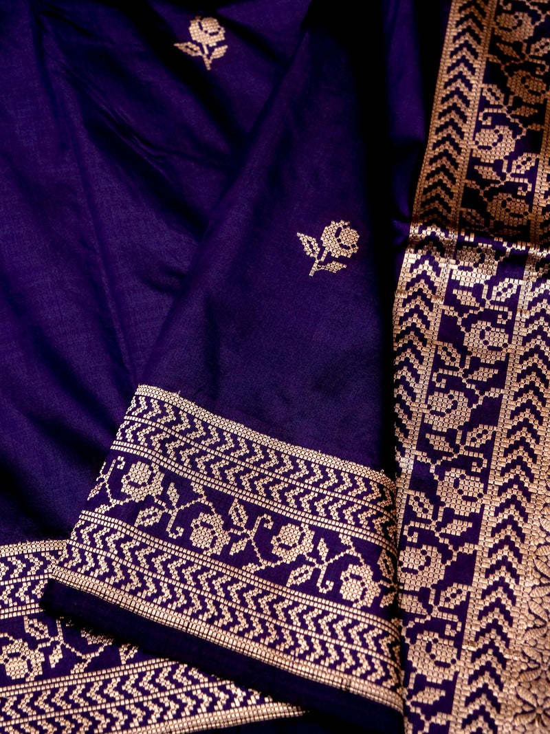 Handwoven Dark Purple Banarasi Katan Silk Saree