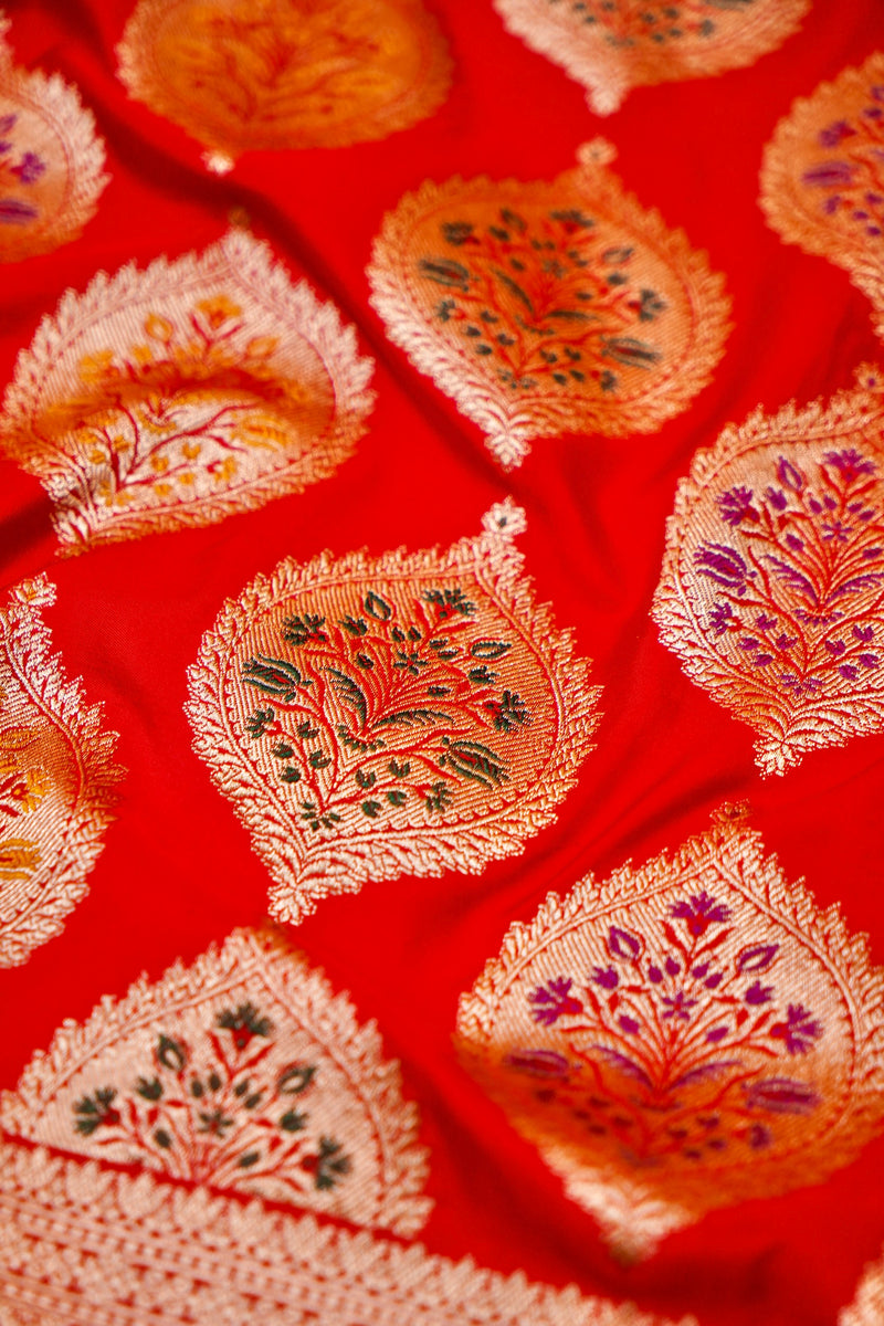 Handwoven Red Banarasi Katan Silk Saree