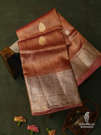 Handwoven Peach Banarasi Tissue Silk Saree