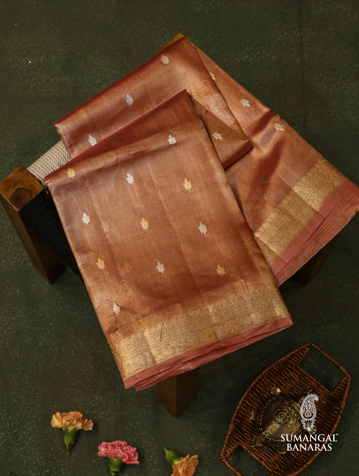 Handwoven Peach Banarasi Tissue Silk Saree