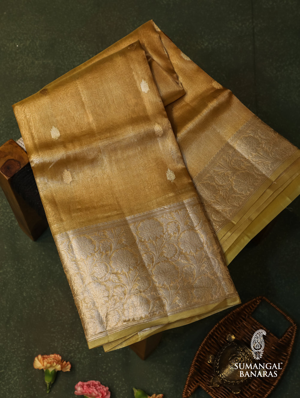 Handwoven Golden Banarasi Tissue Silk Saree