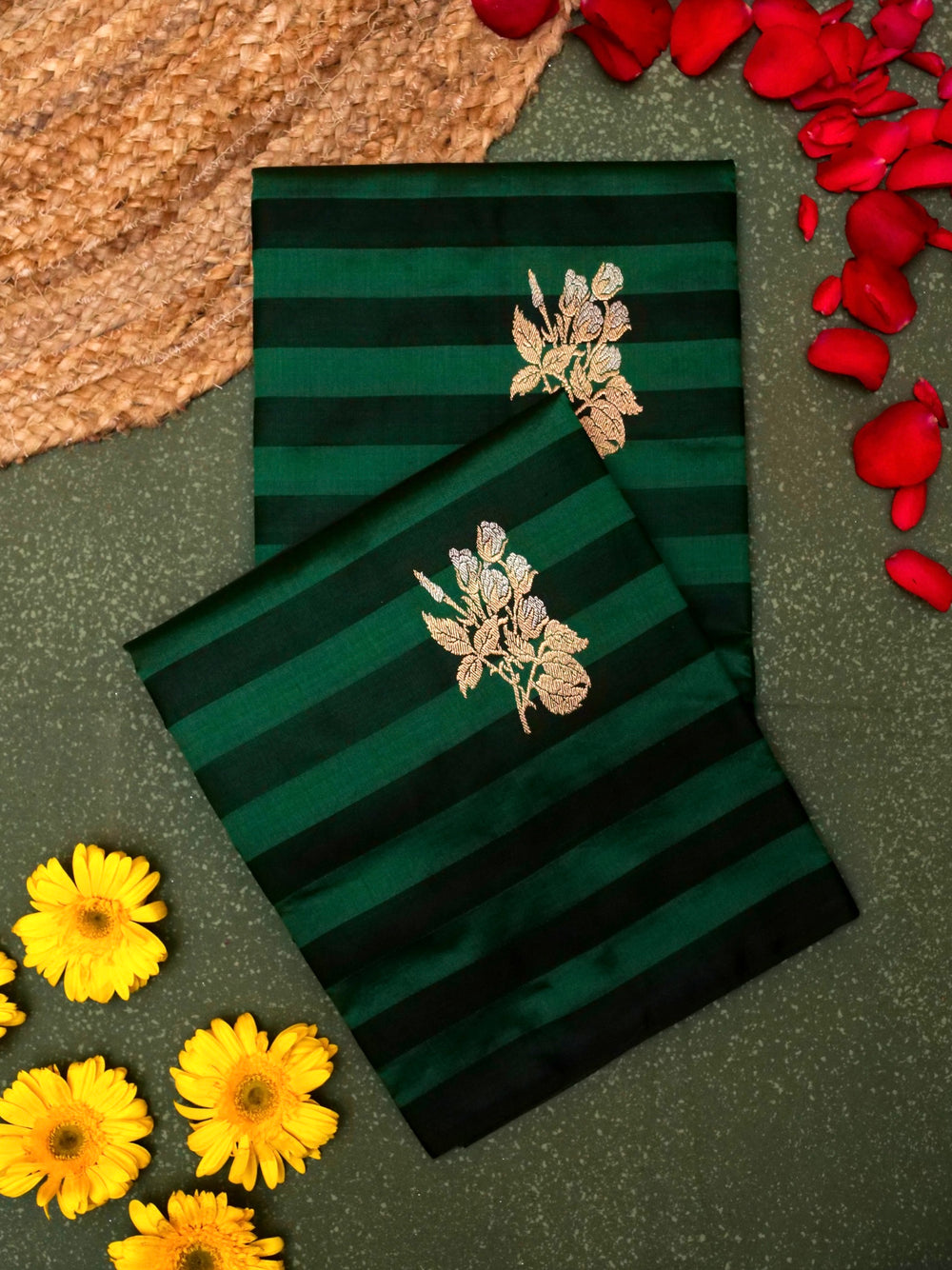 Handwoven Dark Green Banarasi Katan Silk Saree