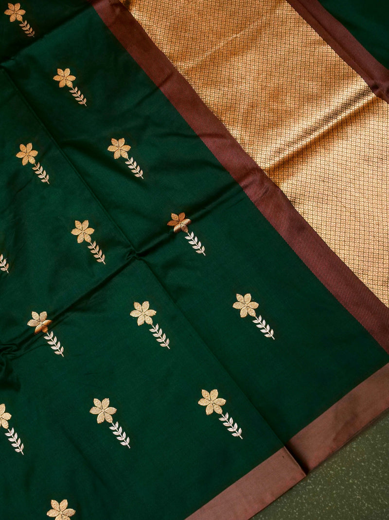 Handwoven Dark Green Banarasi Katan Silk Saree