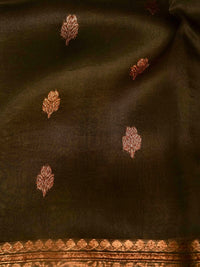 Handwoven Mud Green Banarasi Organza Kora Silk Saree