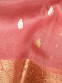 Handwoven Light Pink Banarasi Organza Kora Silk Saree