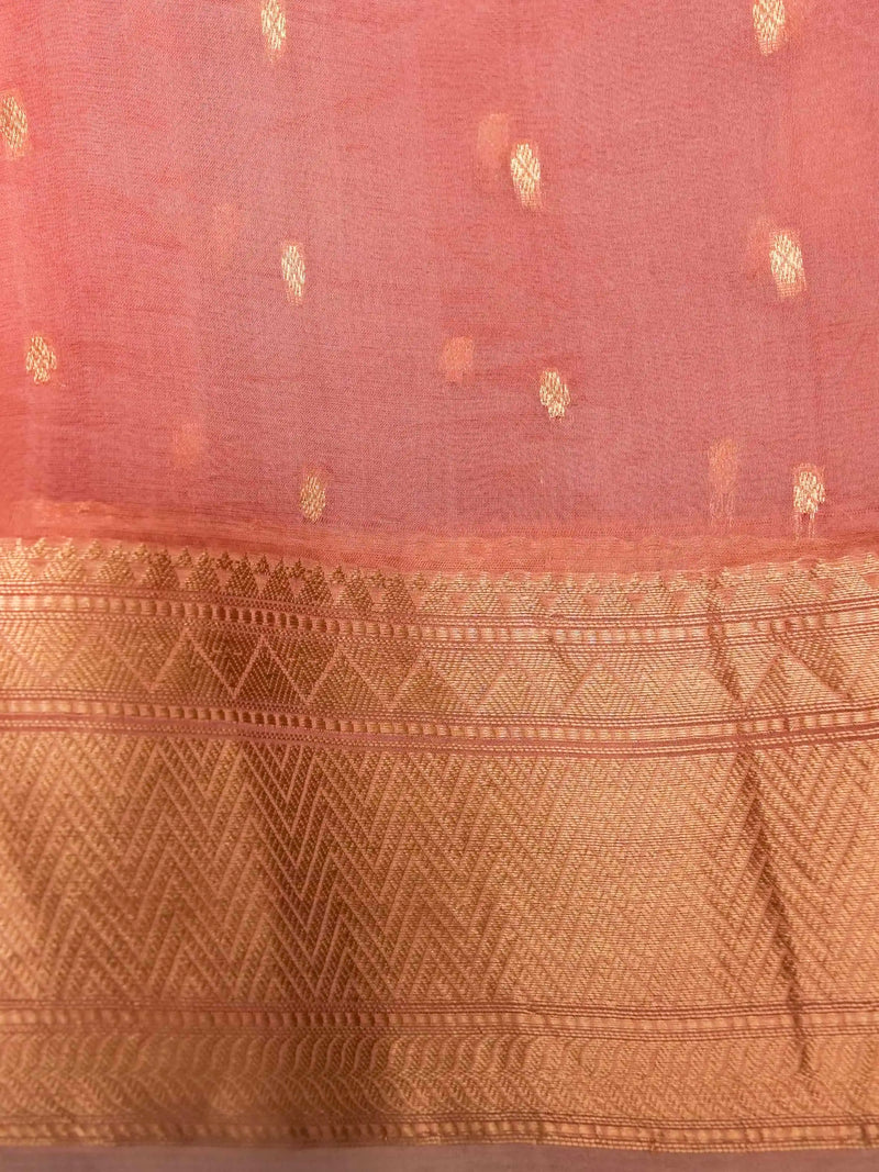 Handwoven Light Pink Banarasi Organza Kora Silk Saree