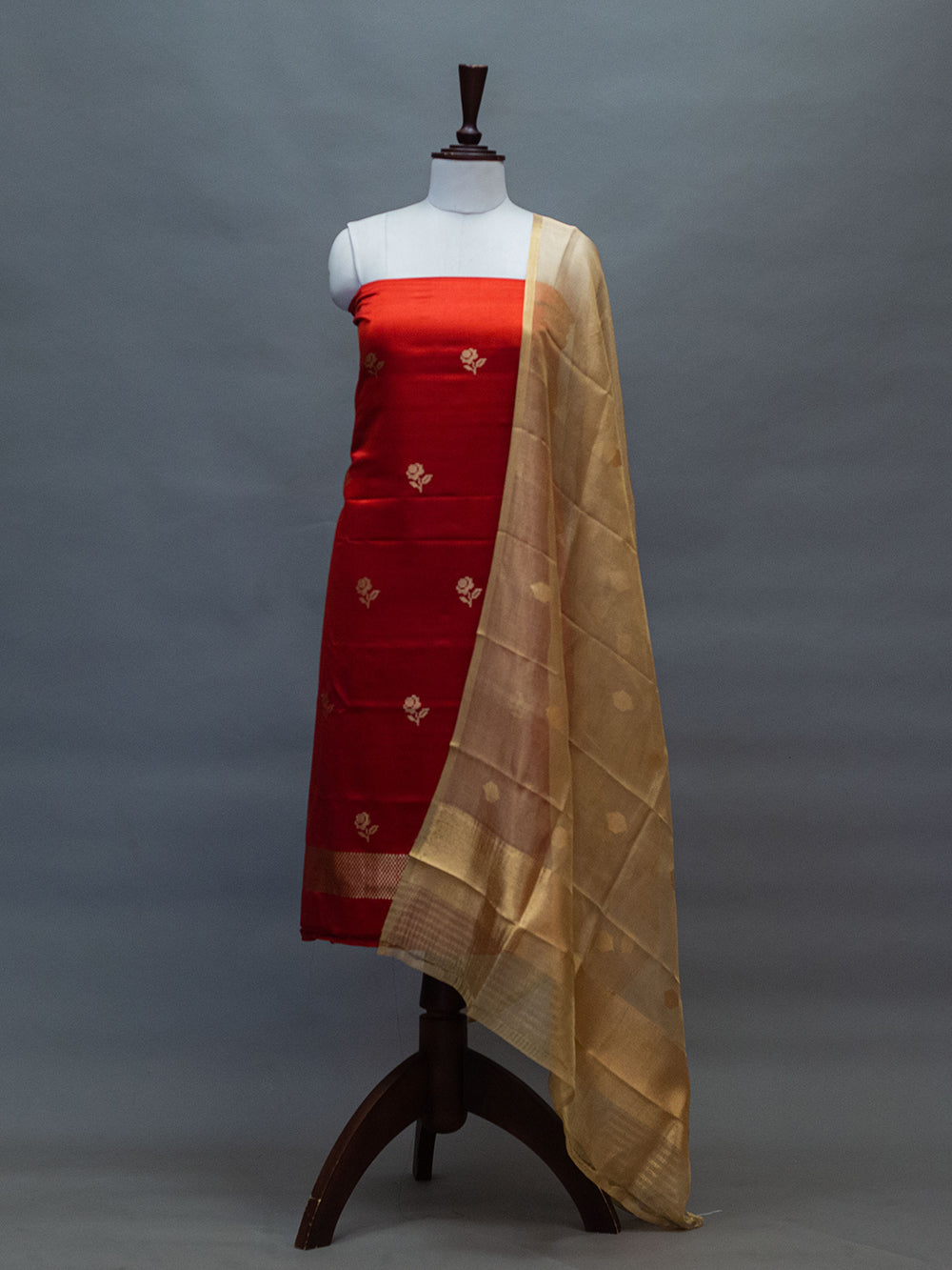Handwoven Red Banarasi Mashru Silk Suit