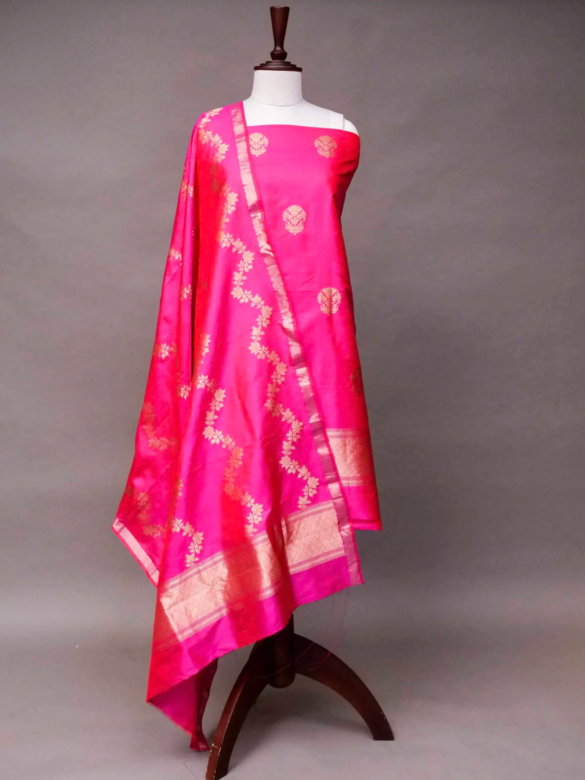 Handwoven Banarasi Pink Katan Silk Suit
