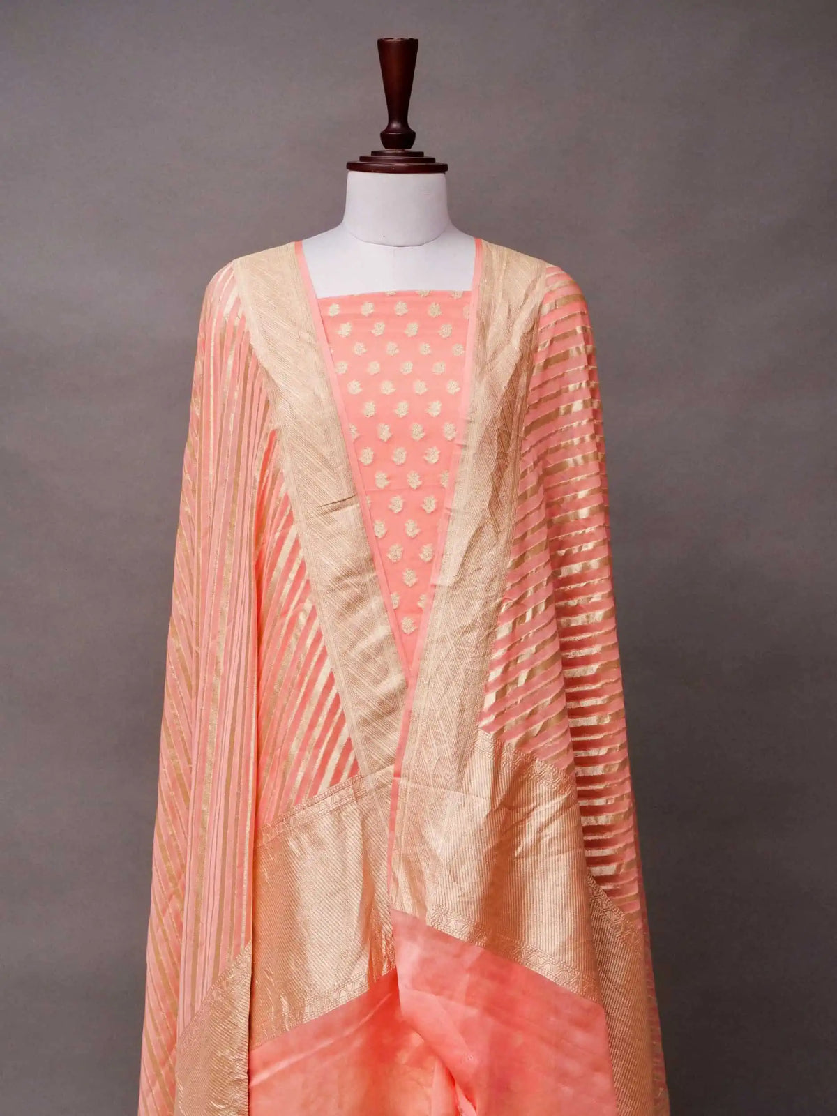 Handwoven Banarasi Peach Khaddi Georgette Suit