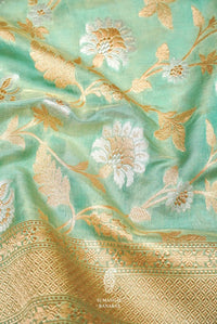 Handwoven Sea Green Banarasi Tissue Katan Silk Saree
