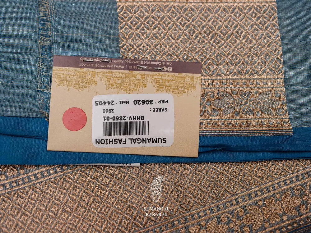 Handwoven Ice Blue Banarasi Tissue Katan Silk Saree