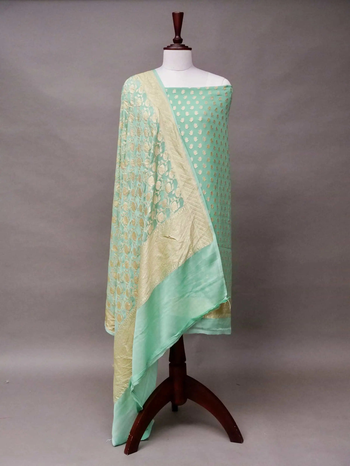 Handwoven Banarasi Sea Green Khaddi Georgette Suit