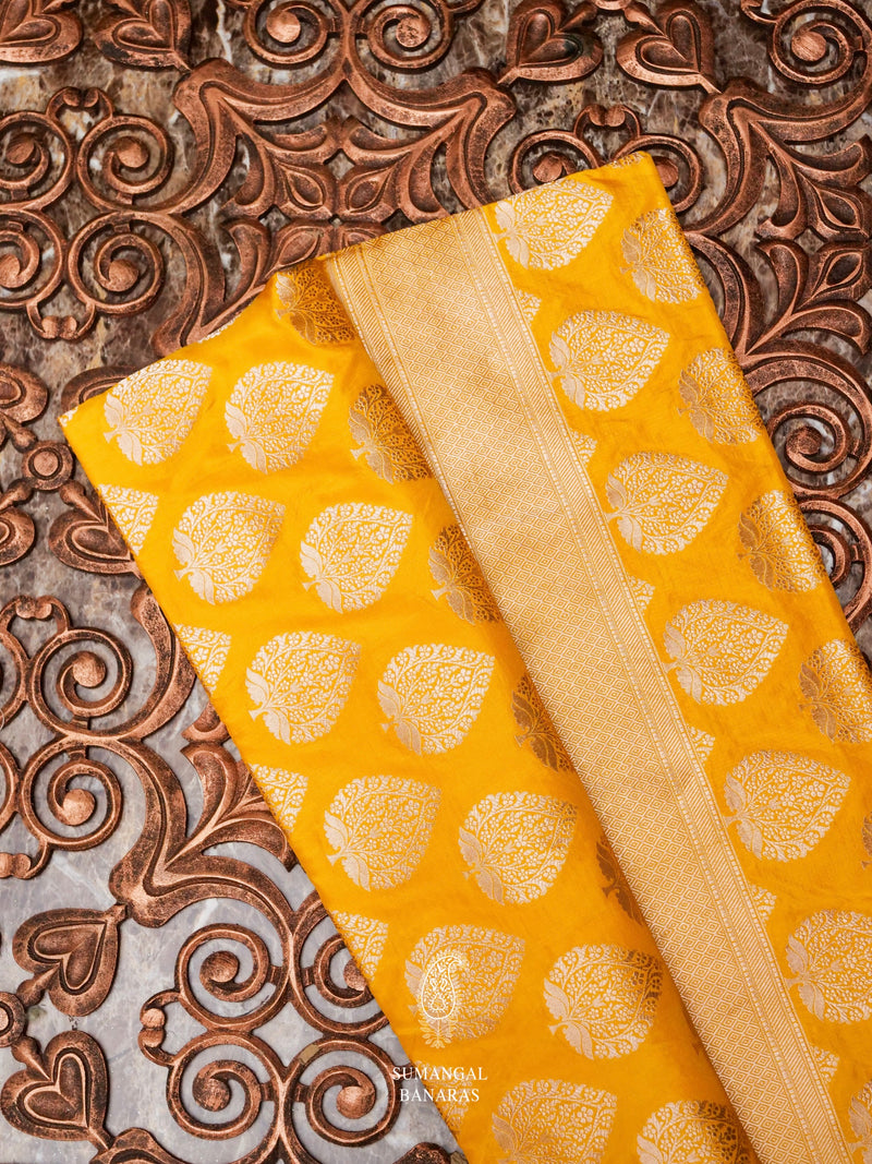 Handwoven Banarasi Yellow Katan Silk Saree