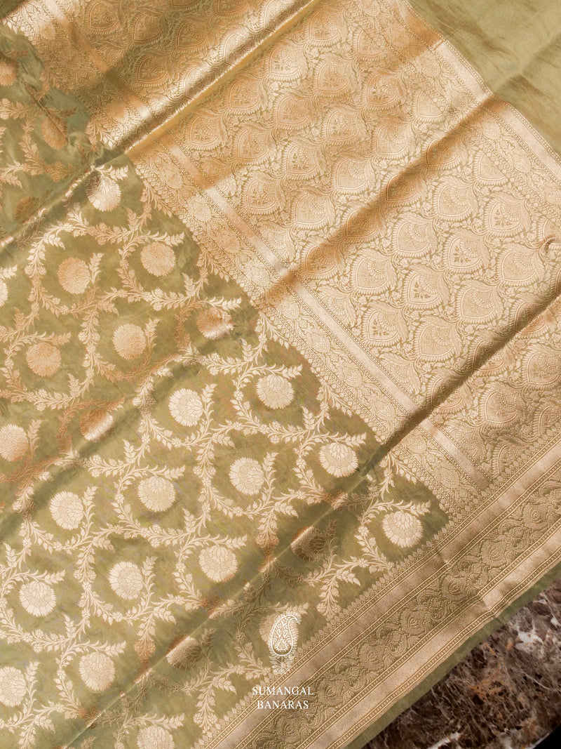 Handwoven Banarasi Yellow Katan Silk Saree
