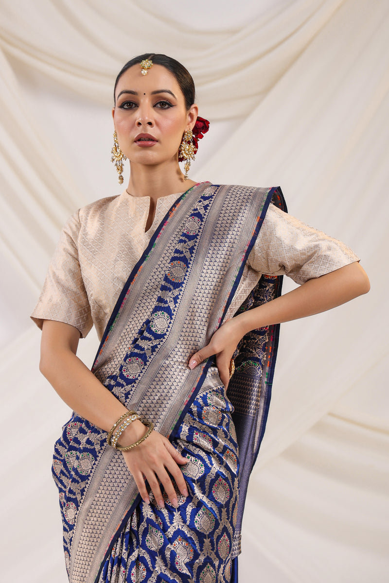 Handwoven Banarasi Royal Blue Katan Silk Saree