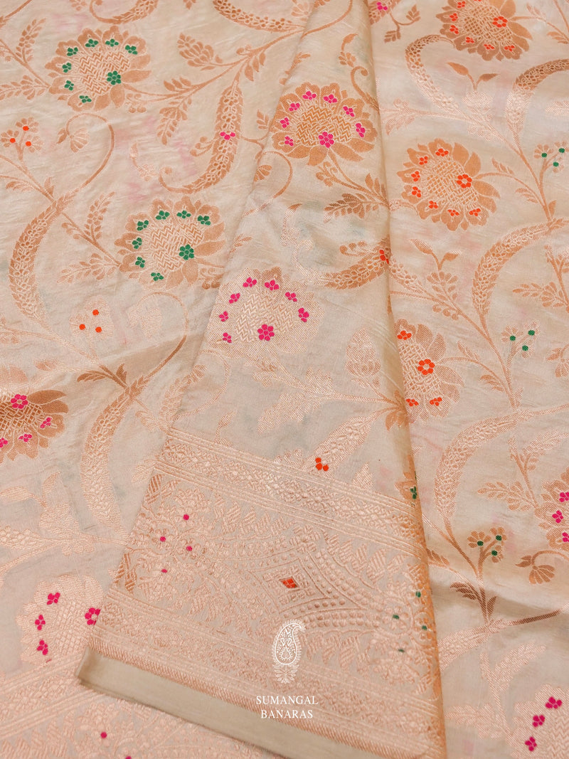 Handwoven Banarasi Off White Katan Silk Saree