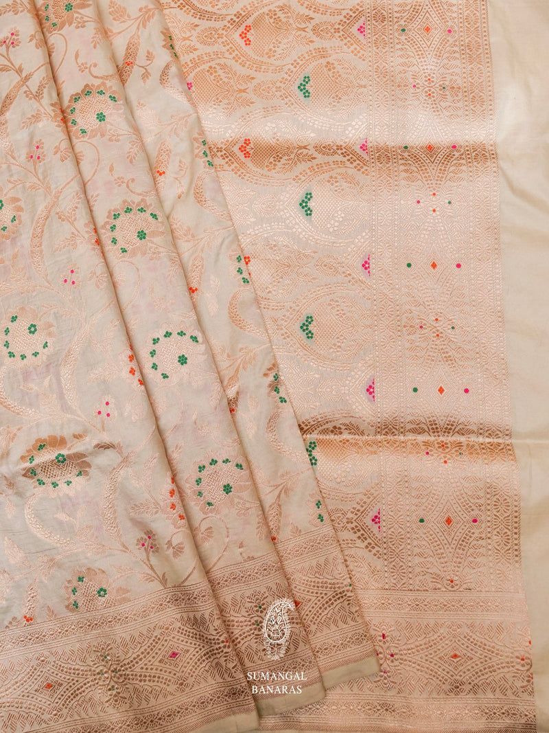 Handwoven Banarasi Off White Katan Silk Saree