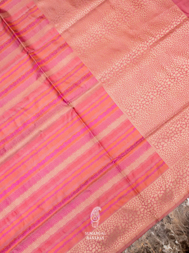 Handwoven Banarasi Peach Katan Silk Saree
