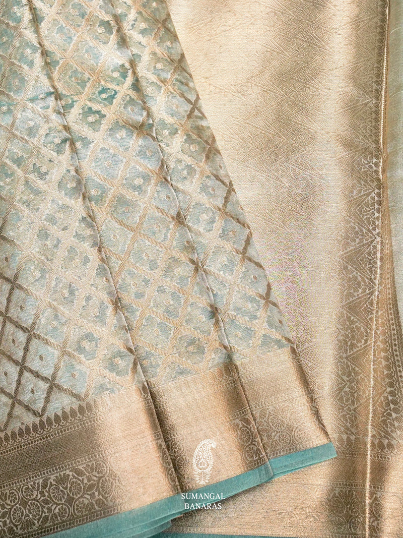Banarasi Blue Blended Tissue Silk Saree
