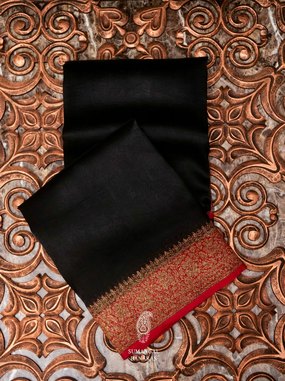 Handwoven Black Banarasi Kora Organza Saree