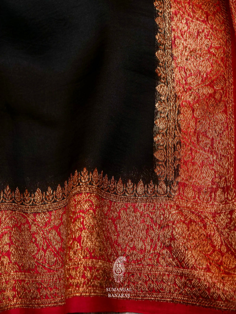 Handwoven Black Banarasi Kora Organza Saree