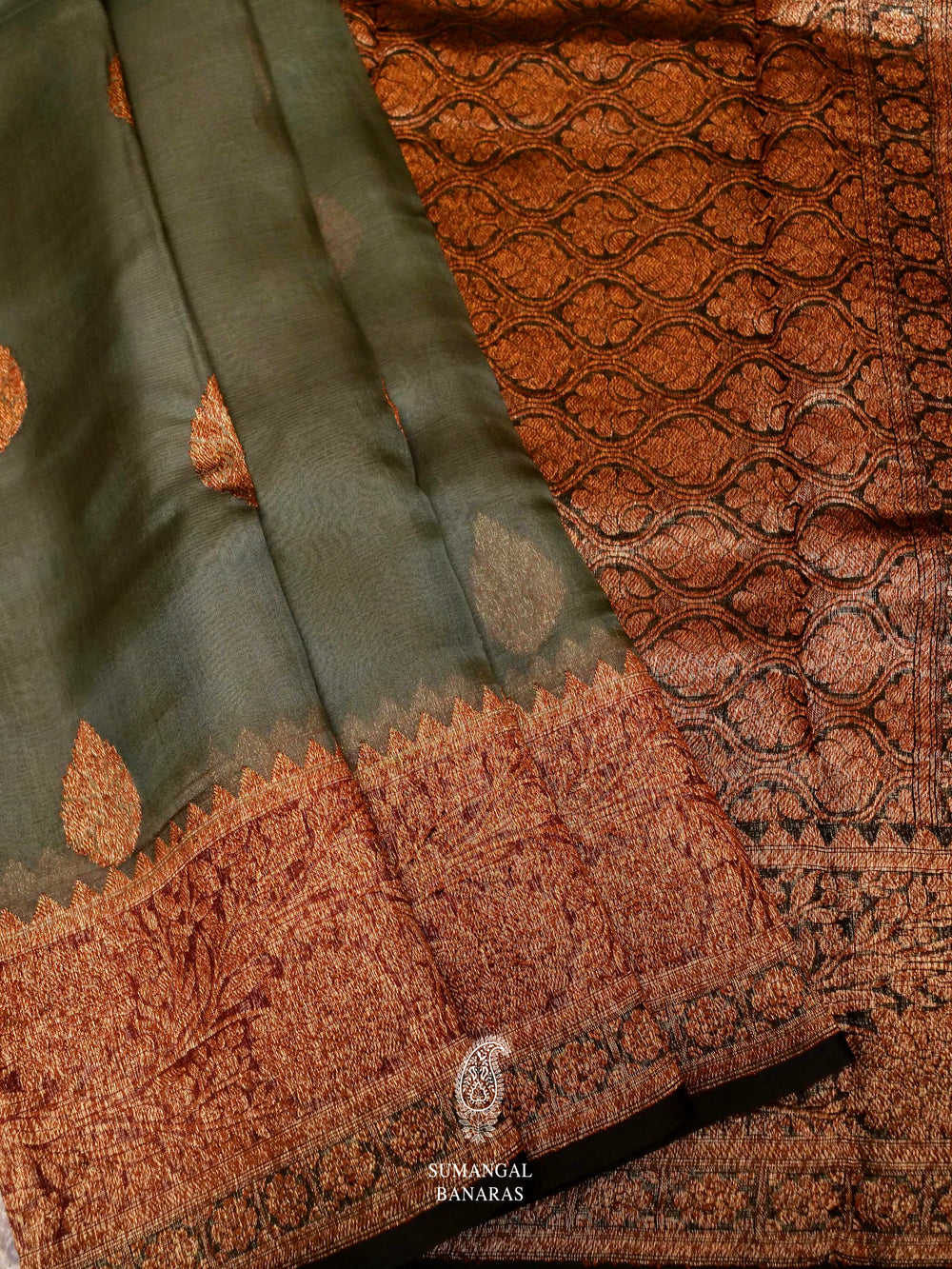 Handwoven Green Banarasi Kora Organza Saree