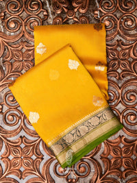 Handwoven Yellow Banarasi Kora Organza Saree