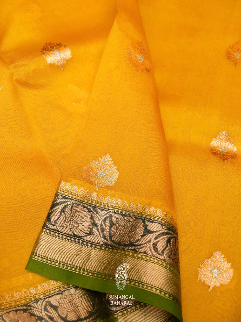 Handwoven Yellow Banarasi Kora Organza Saree