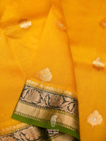 Handwoven Yellow Banarasi Kora Organza Saree