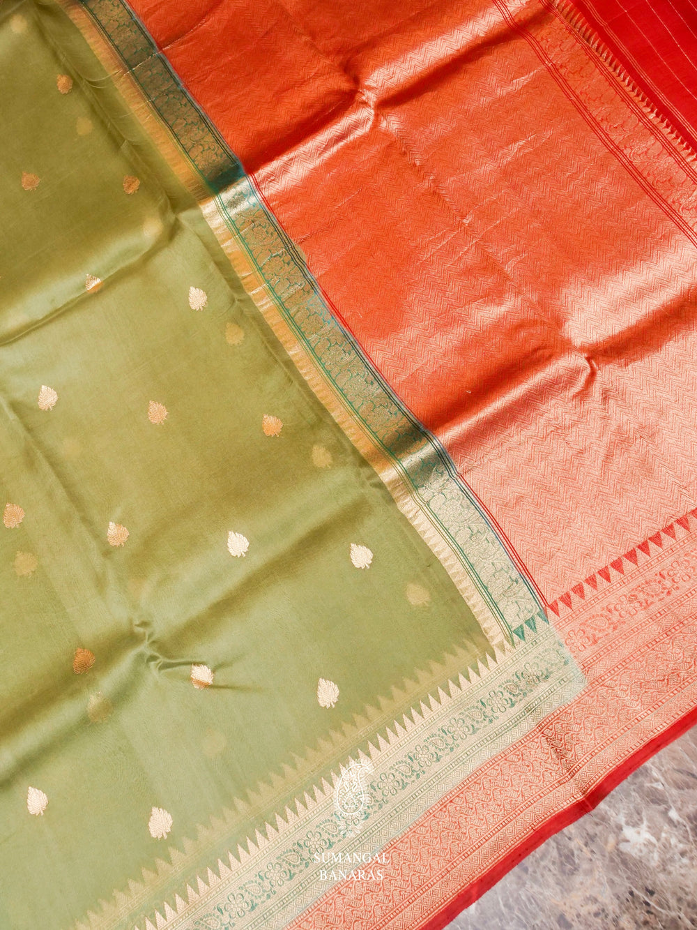 Handwoven Green Banarasi Kora Organza Saree