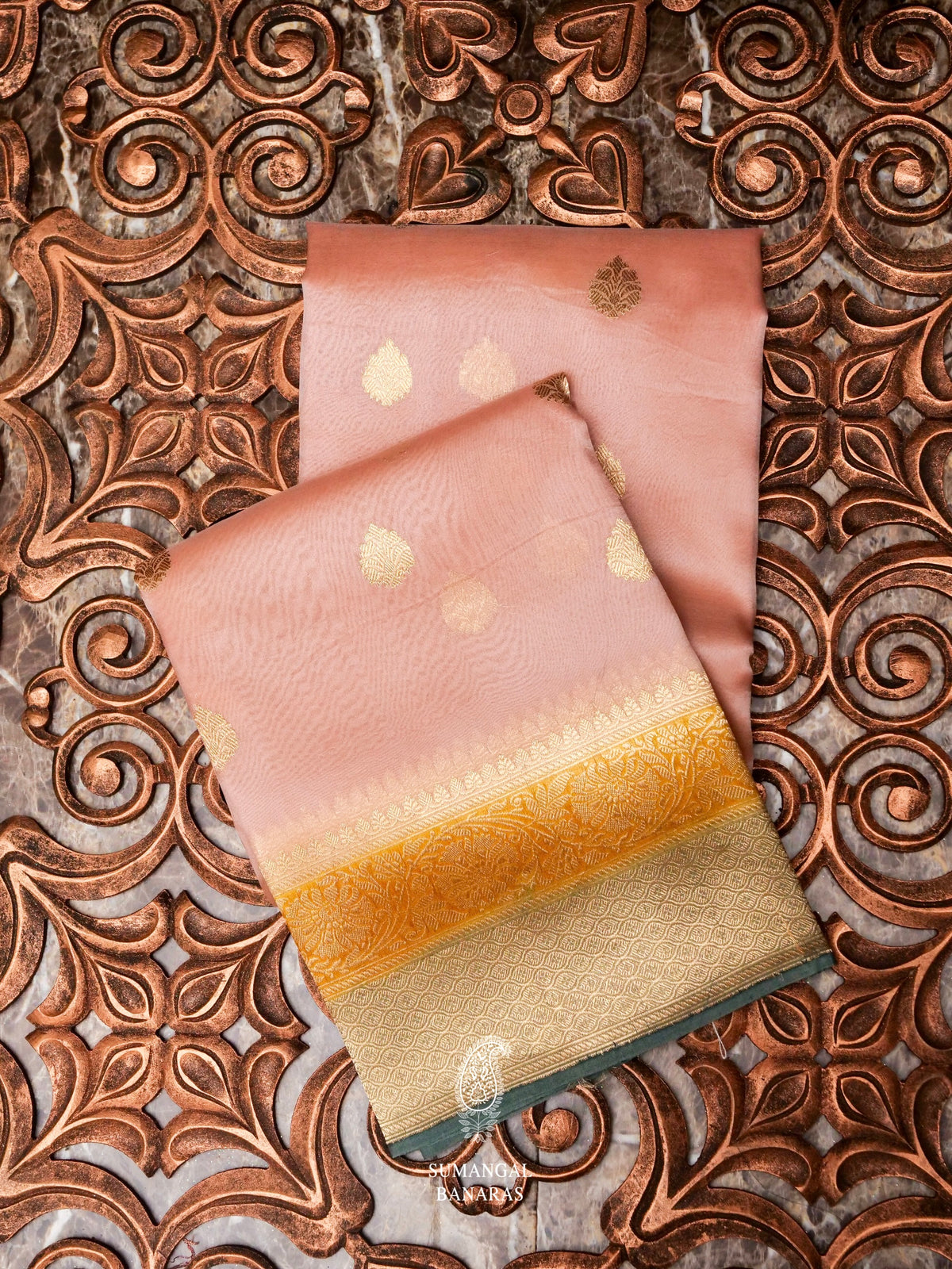 Handwoven Peach Banarasi Kora Organza Saree