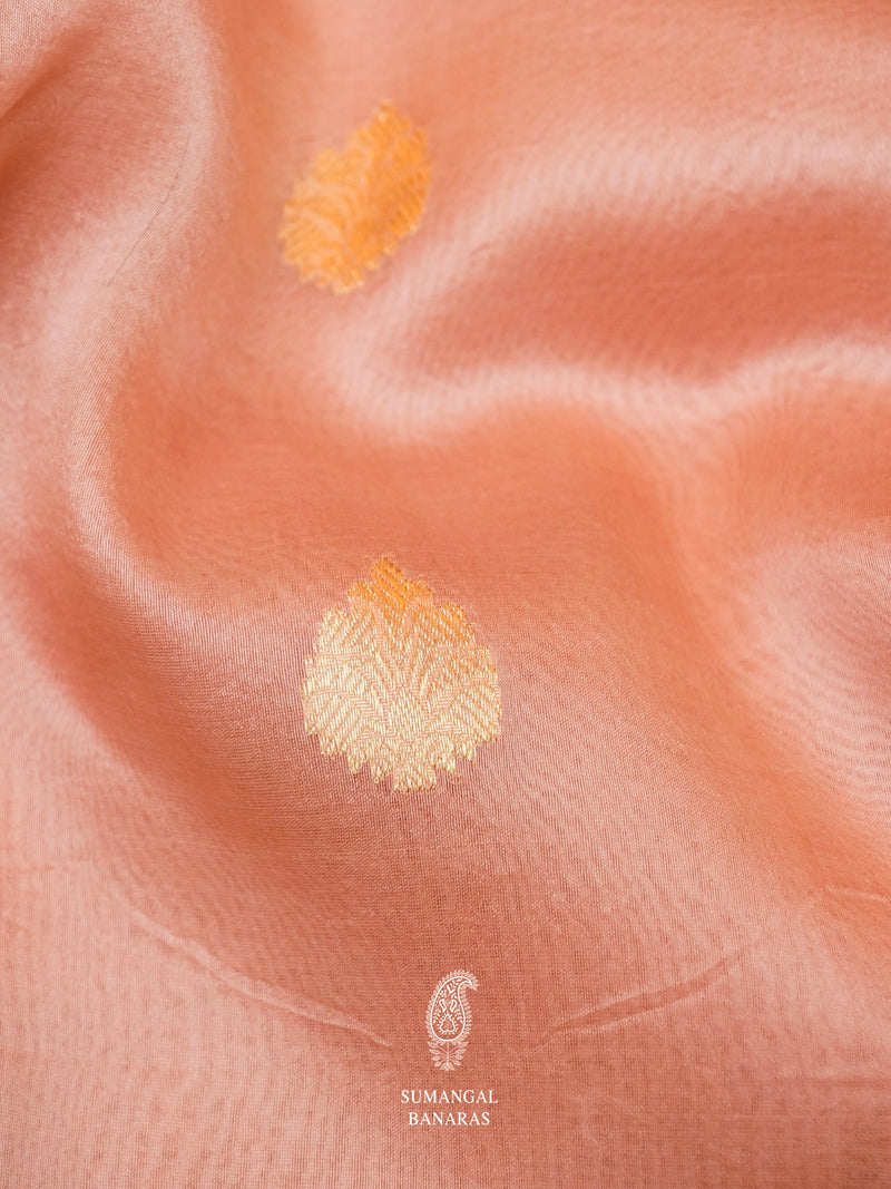 Handwoven Peach Banarasi Kora Organza Saree