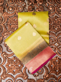 Handwoven Lemon Banarasi Kora Organza Saree