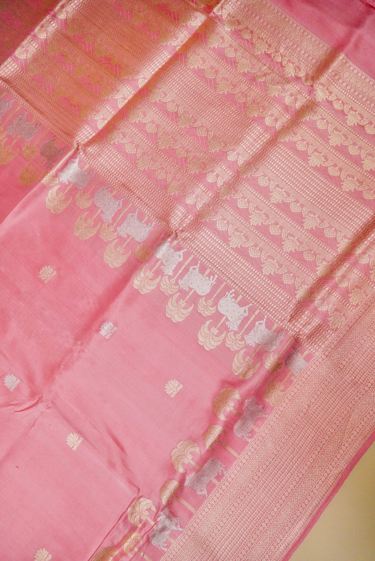 Handwoven Pink Banarasi Handloom Tussar Silk Saree