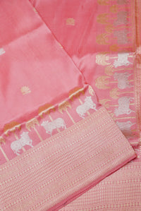 Handwoven Pink Banarasi Handloom Tussar Silk Saree