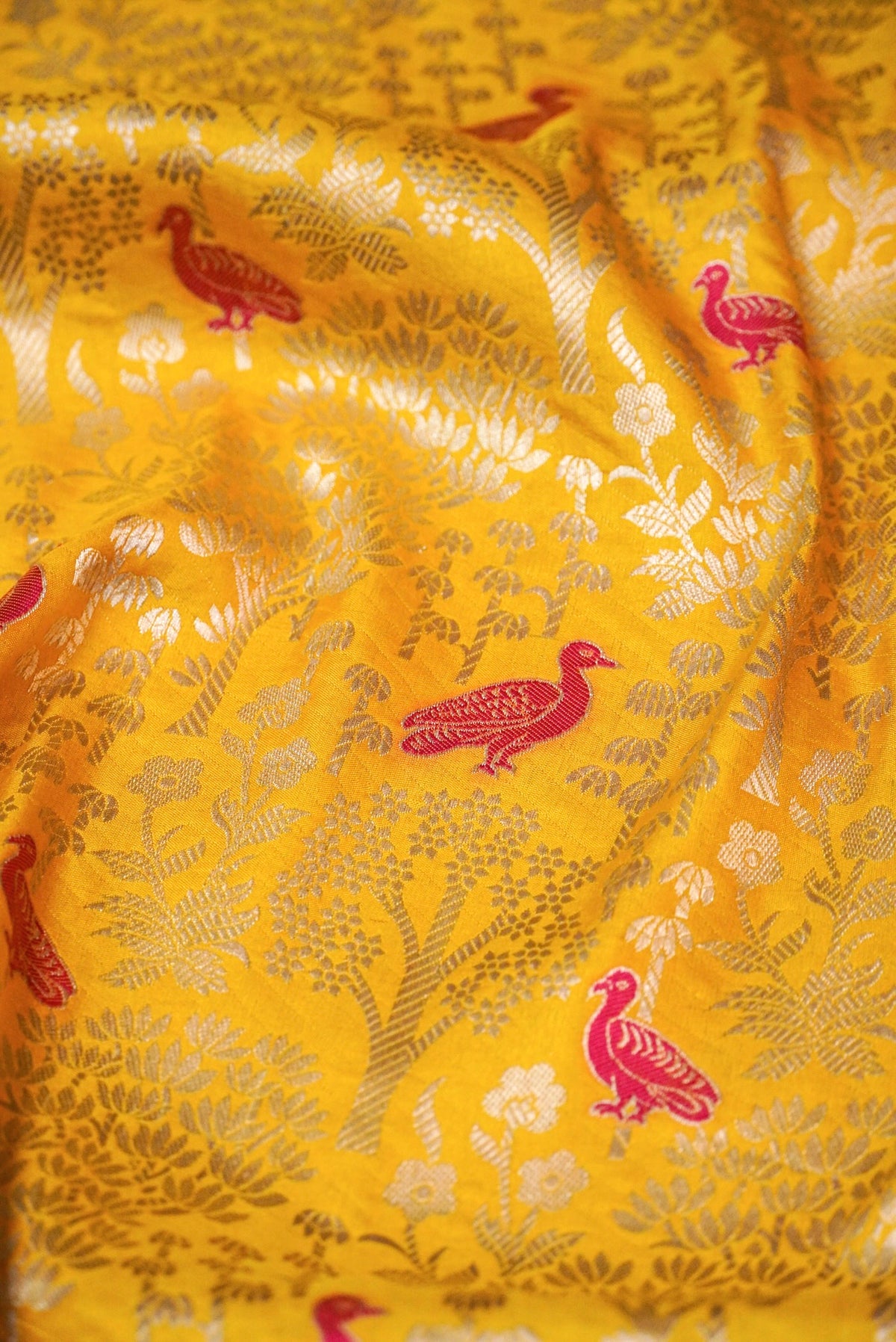 Handwoven Yellow Banarasi Katan Soft Silk Saree