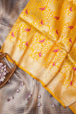 Handwoven Yellow Banarasi Katan Soft Silk Saree