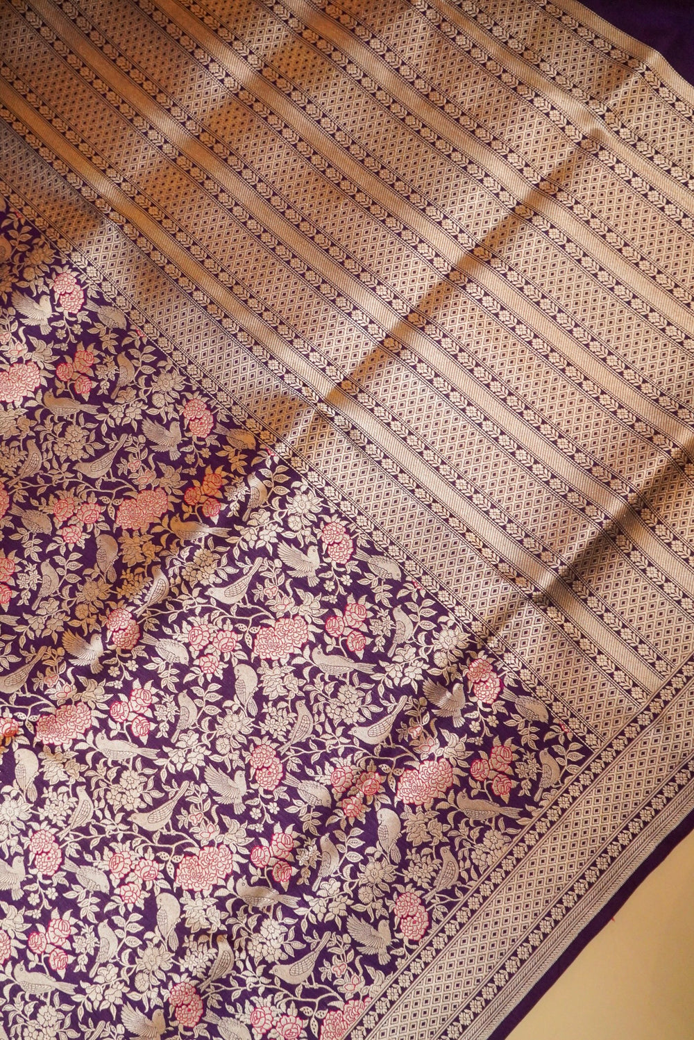 Handwoven Purple Banarasi Katan Soft Silk Saree