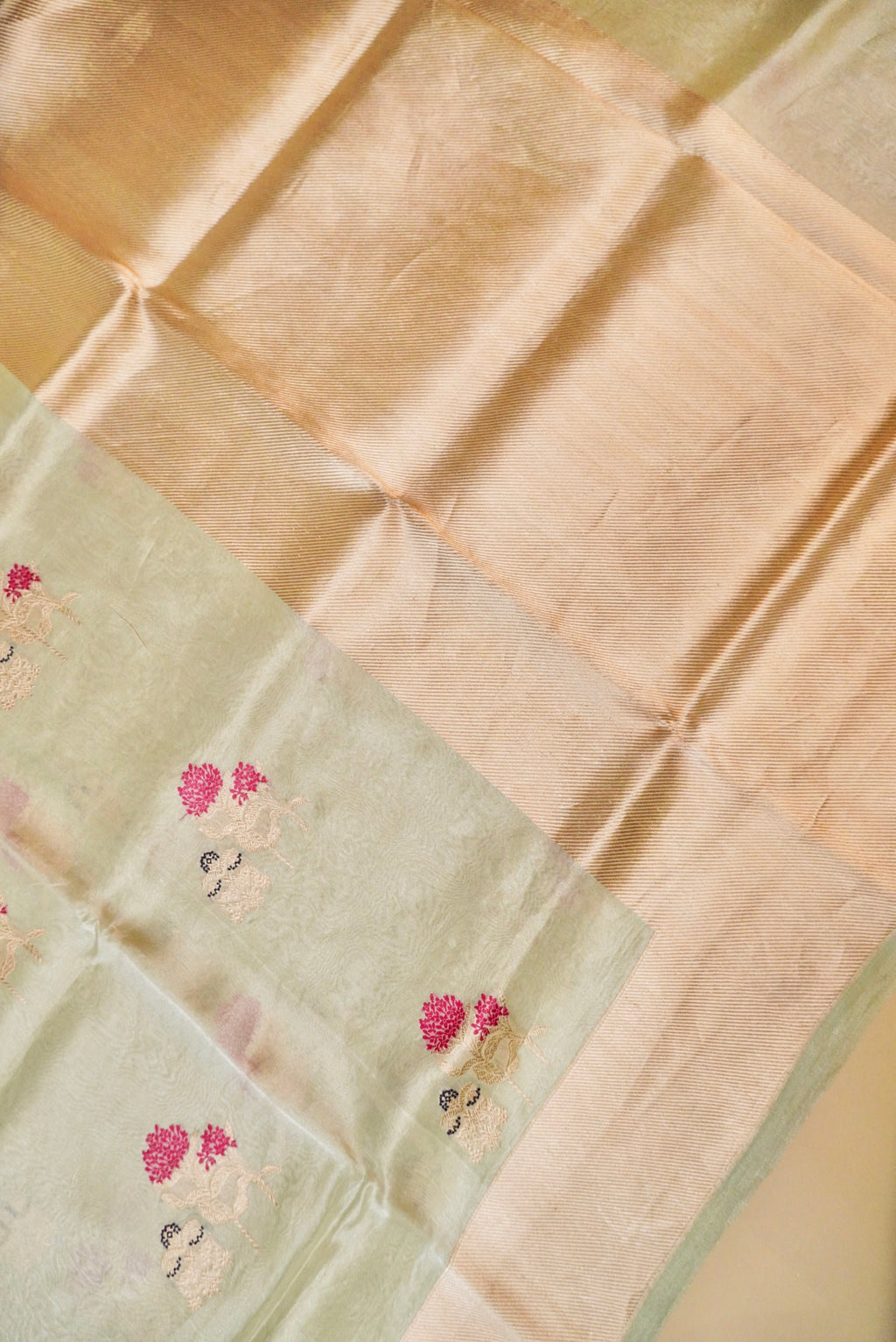 Handwoven Pastel Green Banarasi Tissue Silk Saree