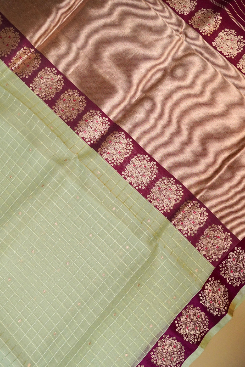 Handwoven Pastel Green Banarasi Tissue Silk Saree