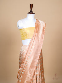 Handwoven Rose Gold Banarasi Mashru Katan Silk Saree