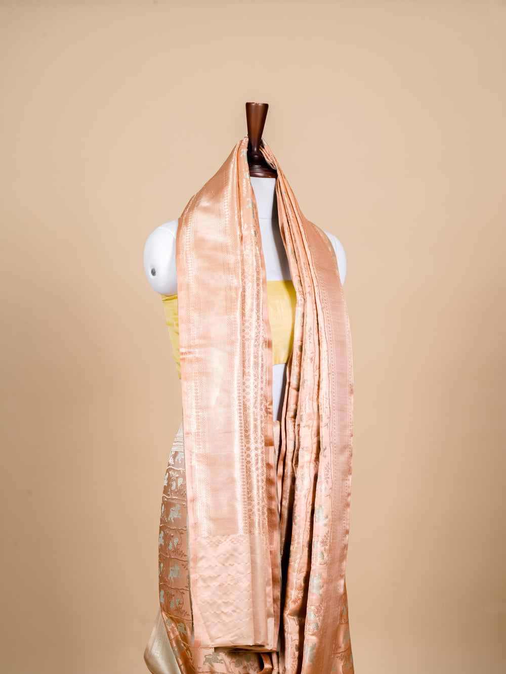 Handwoven Rose Gold Banarasi Mashru Katan Silk Saree