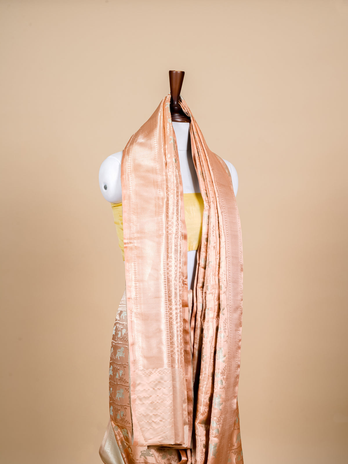 Handwoven Rose Gold Banarasi Mashru Katan Silk Saree